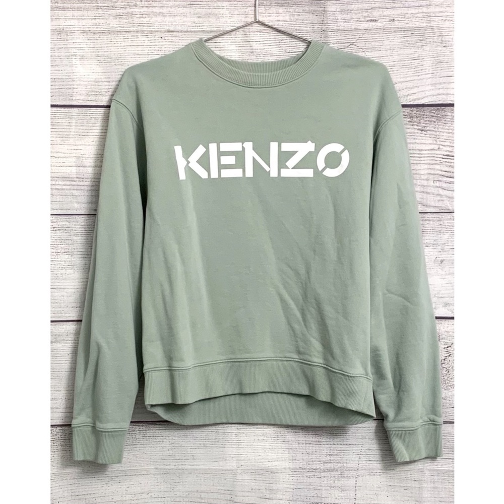 Kenzo Sage Green Cotton Logo Crewneck Sweatshirt